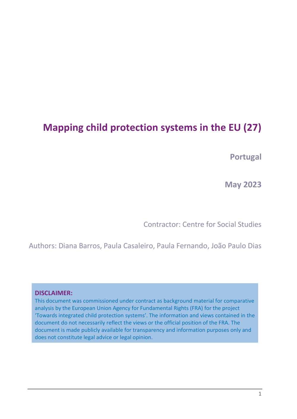 Mapping Child Protection Systems in the EU - Portugal